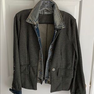 Jean jacket/blazer combo, sz L, black/grey checked